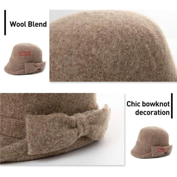 Womens 1920s Vintage Wool Felt Cloche Bucket Bowler Hat Winter Crushable